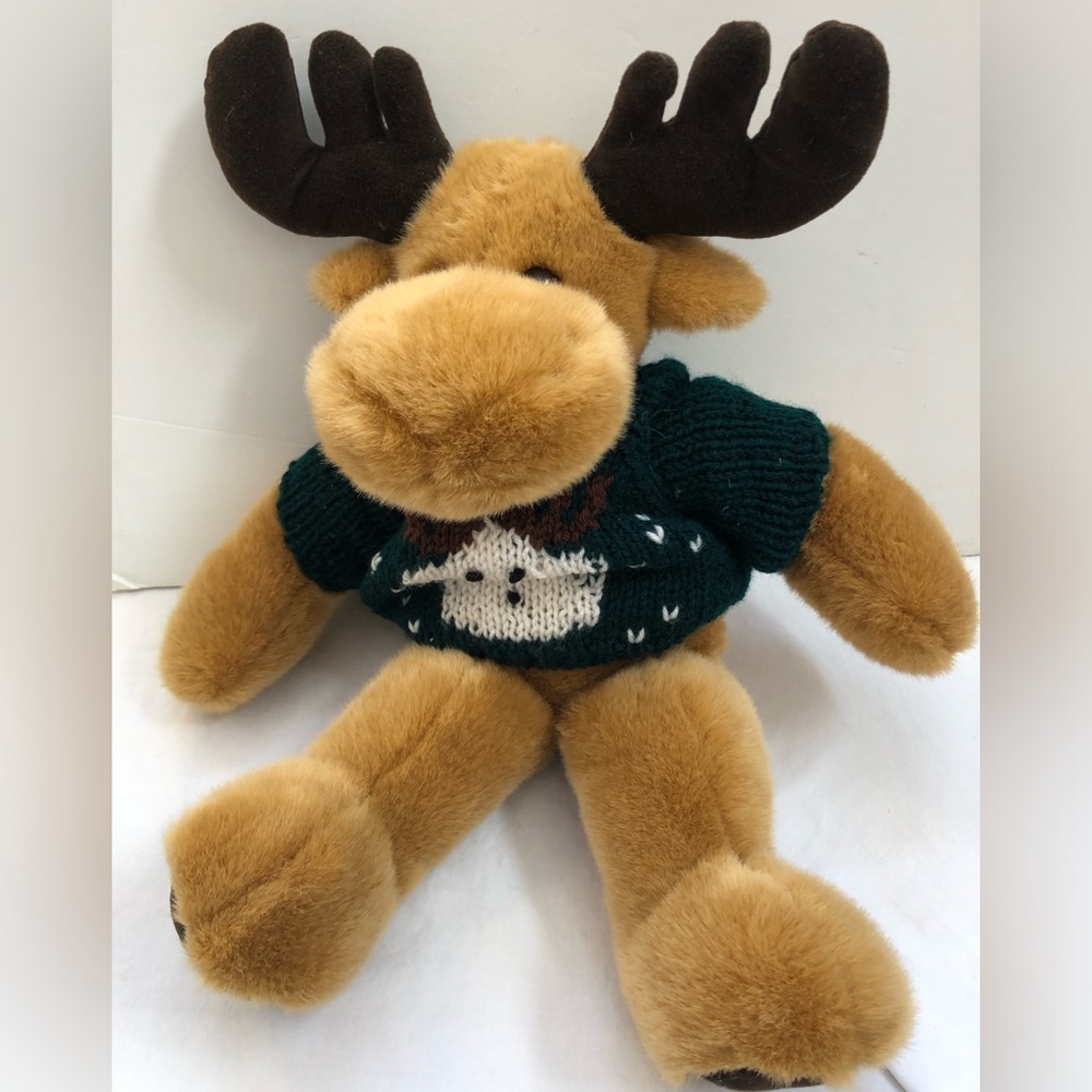 Plush Moose Stuffed Toy Green Moose Holiday Sweater Amsterdam Vintage